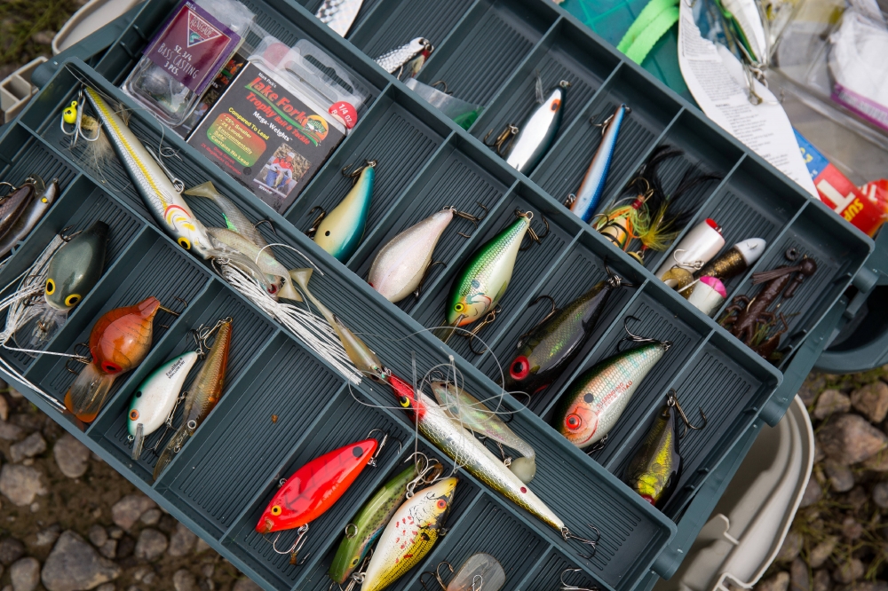 Sports and Recreation Photos- open Tacklebox with fishing lures