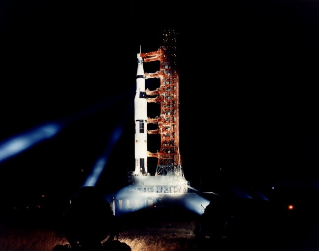 apollo 11 saturn v on pad at night