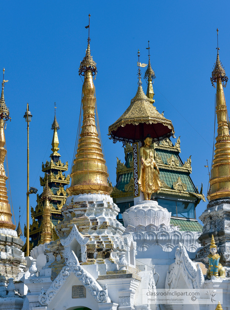 Archictecture details of the Shwedagon Pagoda at Yangon in Myanm