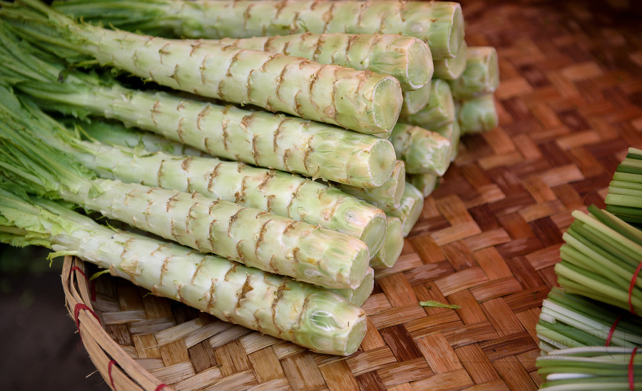 Asian green choy vegetable at outdoor market Yangon Myanmar