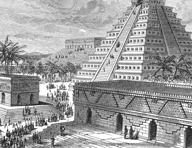 aztec city historical illustration