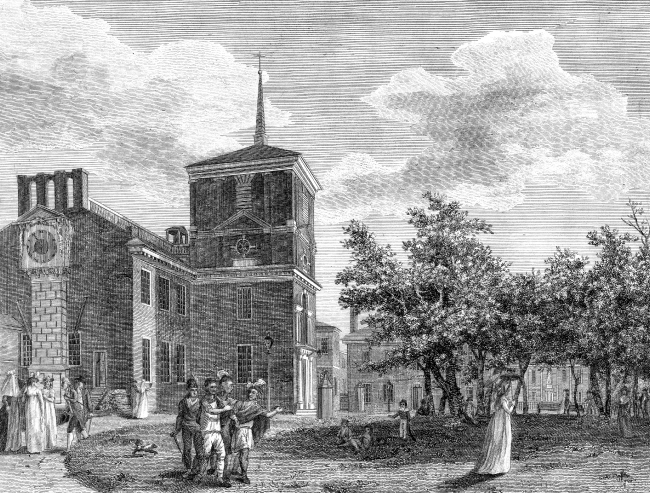 Back of the State House, Philadelphia 1800 Historical Illustrati