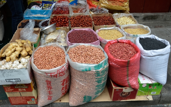 Bags Dried Beans Local Market Shangha China Photo Image