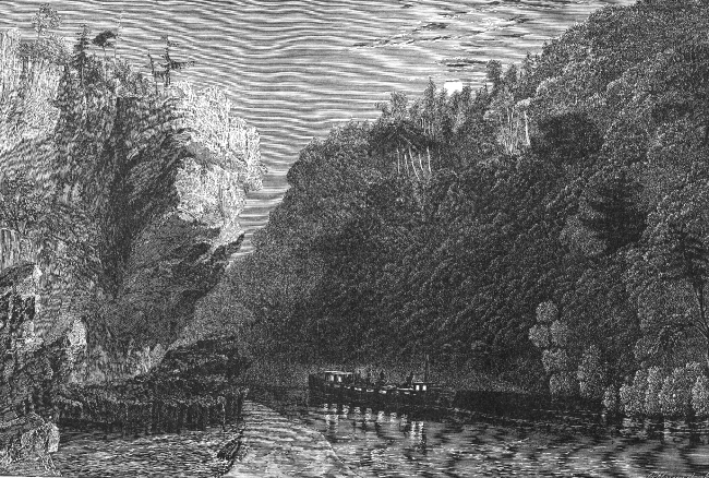 bluff on the erie canal near little falls historic illustration