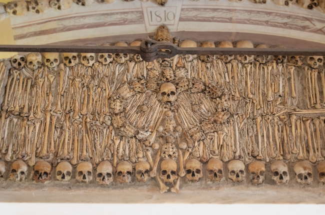 Chapel of Bones in Evora Portugal interior walls
