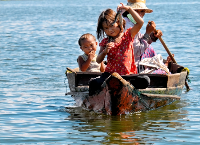 Childrn in Boat near Floating Village of Chong Khneas