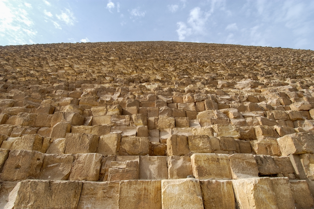 Giza-closetup view of the limestone blocks great pyramid