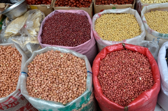 Closeup Bags Dried Beans Local Market Shangha China Photo Image
