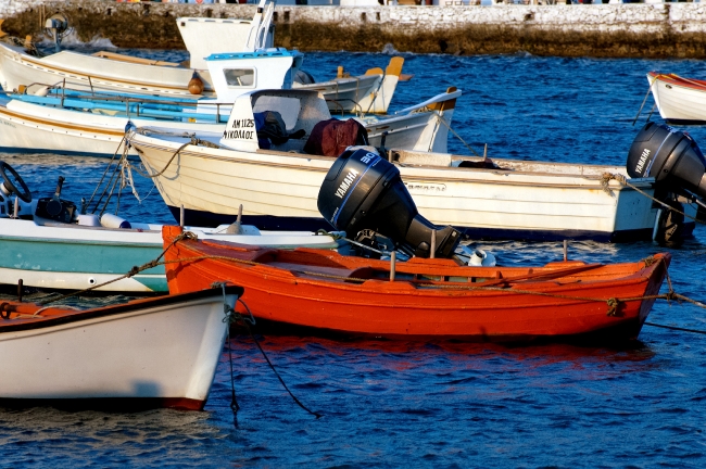 colorful boats harbor mykonos greece 2360l