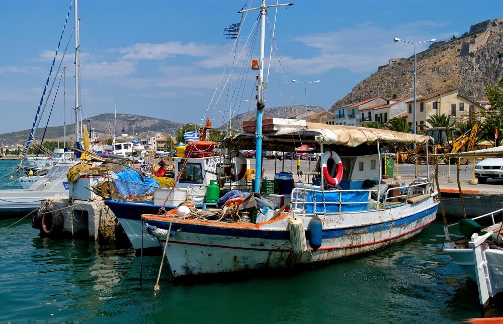 colorful fishing boats in greece