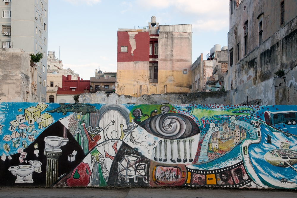 colorful Mural painted on wall in Old Havana