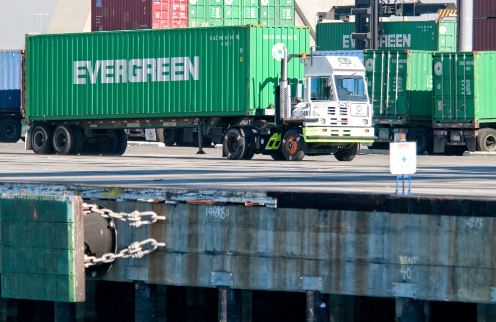 container truck along los angeles harbor