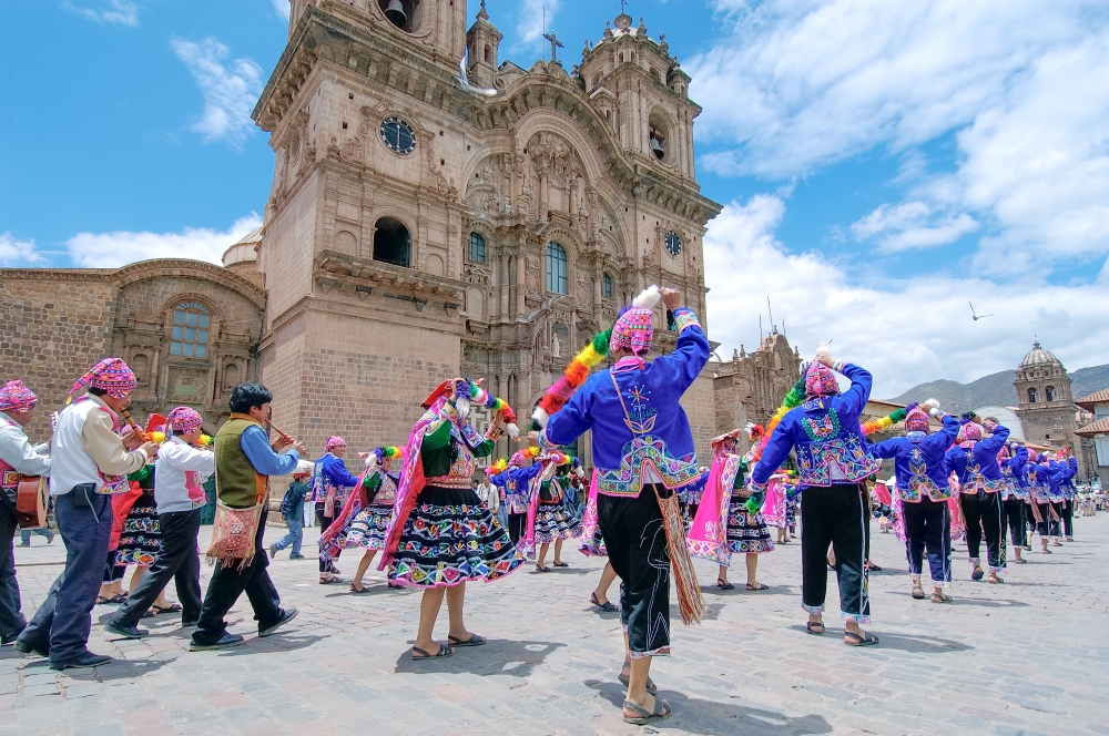 dancers at plaza de armas cuzco peru photo  002