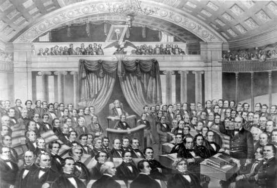 Daniel Webster addressing the United States Senate in the great 