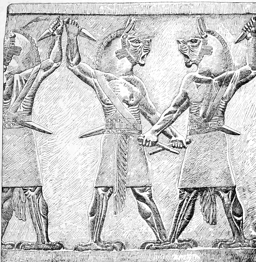 demons figures in a bas relief