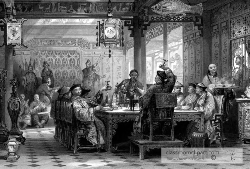 dinner party mandrarin house historical illustration 33A