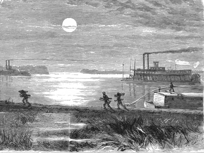 down the mississippi river historic illustration