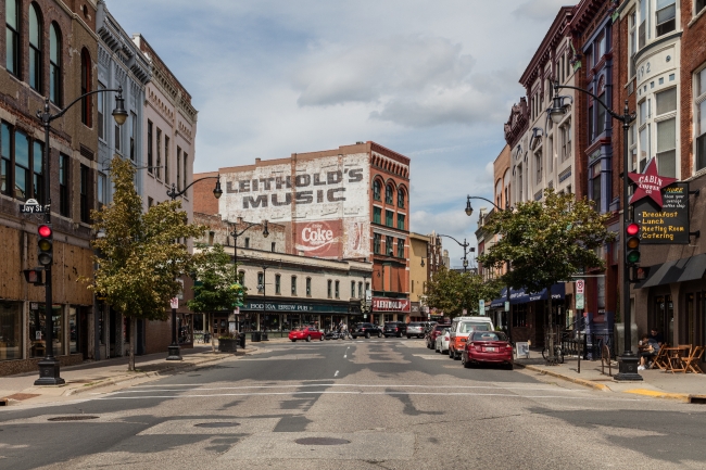 Downtown street in the Mississippi River port