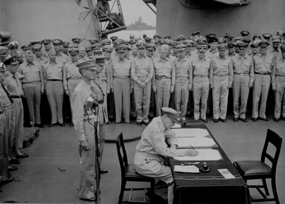 formal surrender ceremonies on the USS MISSOURI in Tokyo Bay 