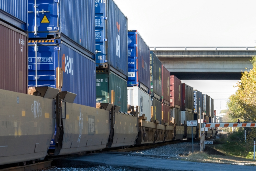freight train with cargo containers 