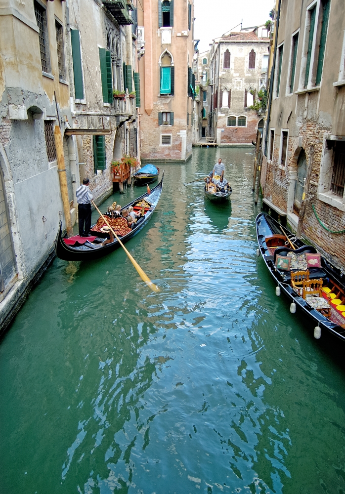 Gondolas on the narrow canal in Venice Photo 8418 copy copy