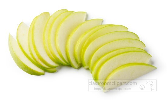 Green apple thinly sliced on white background