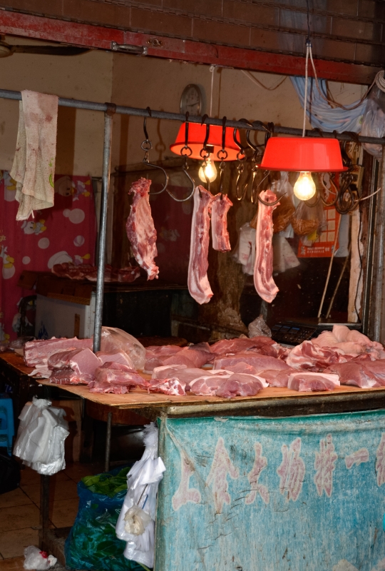 Hanging And Cut Meat For Sale Market Photo Image