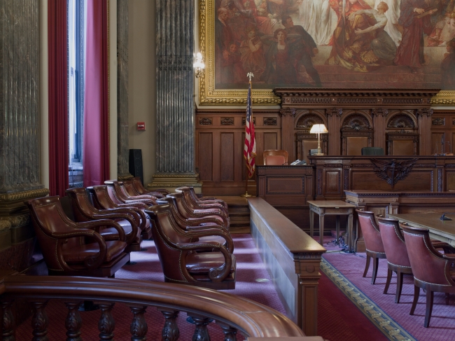 Judges bench and Jury box Howard M Metzenbaum U S Courthouse Cle