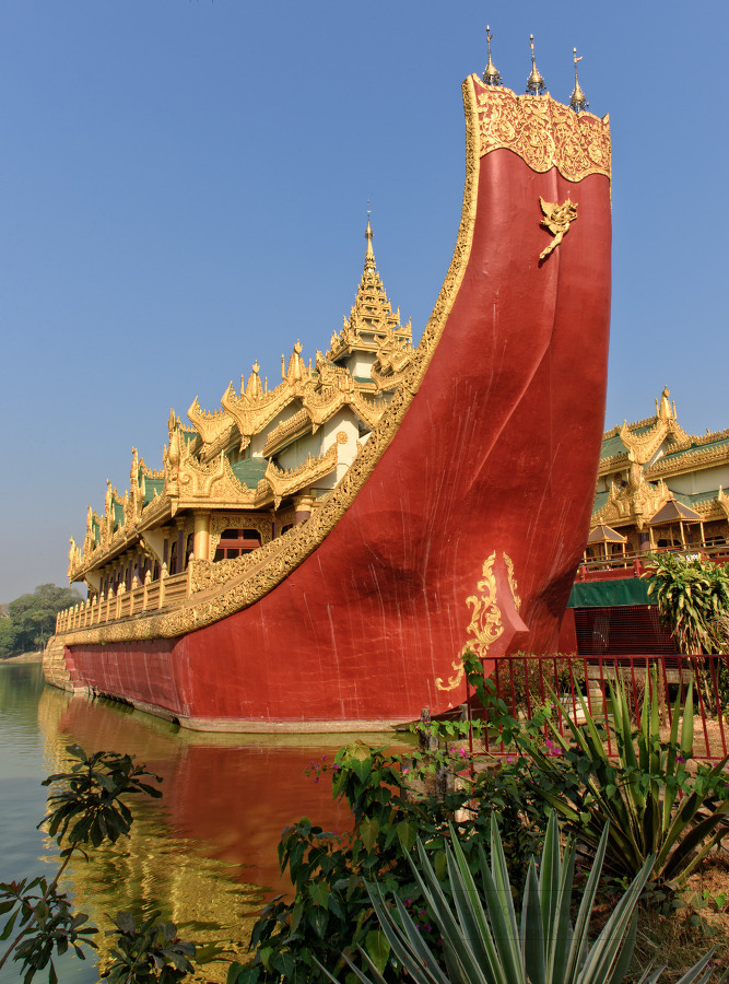 Karaweik Royal Barge situated at Kandawgyi Lake Yangon Myanmar