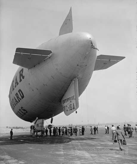 landed Goodyear blimp surrounded by people in 1940