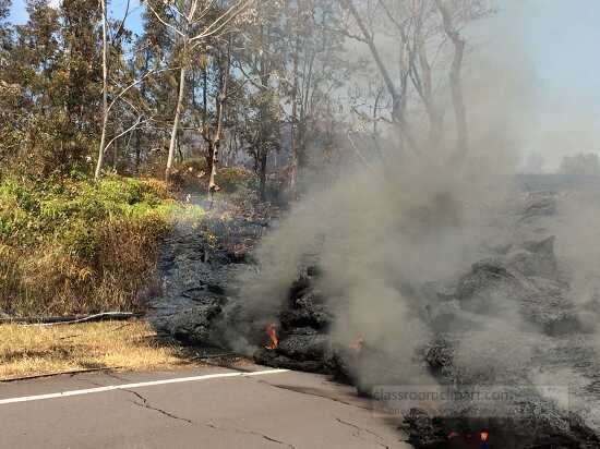 Lava from fissure 15 covers the roadway