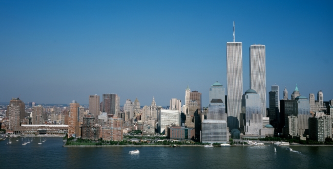 Lower Manhattan across the East River Trade Centers Twin Towers