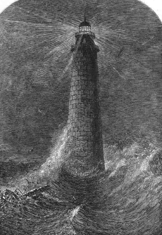 minots ledge lighthouse massachusetts historical illustration