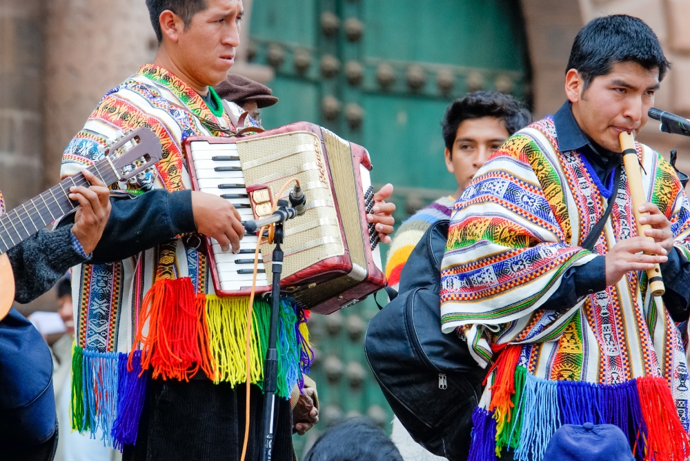 musicians in bright costume cusco peru photo 013