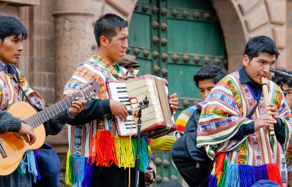 musicians in bright costume cusco peru photo 014