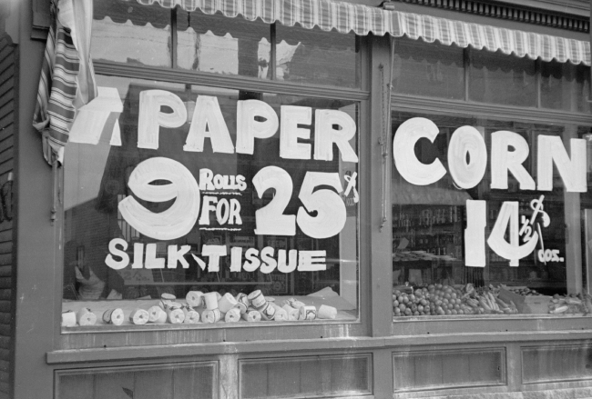 Old grocery store window