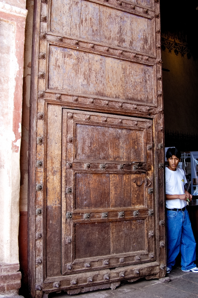 old wooden door of a church in peru 005
