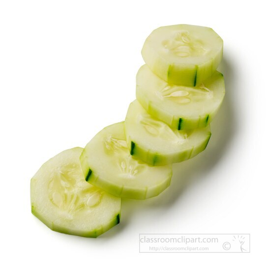 peeled cucumber rounds on white background