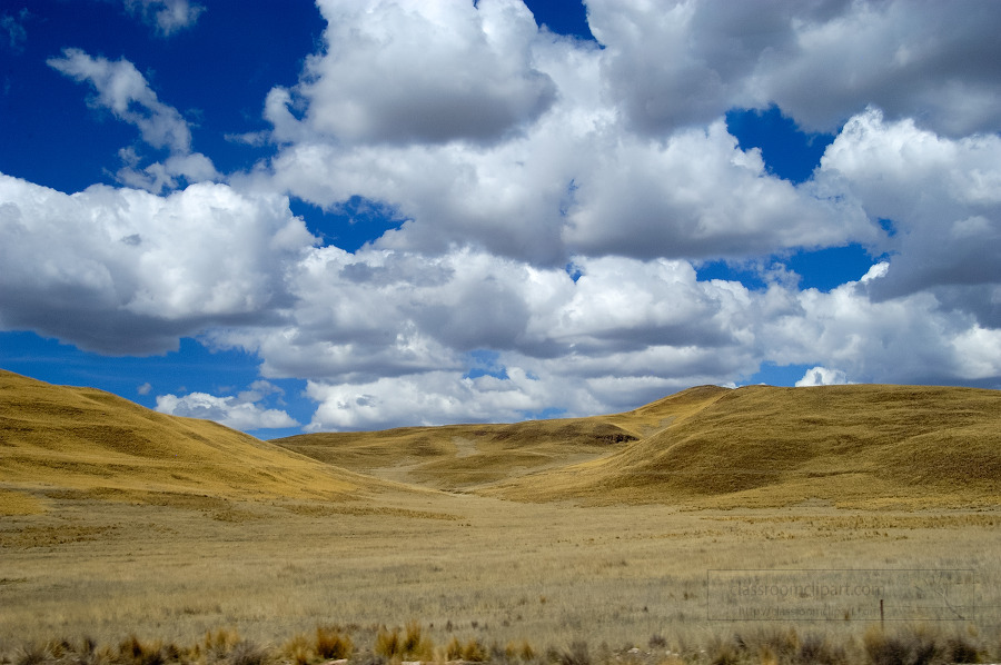 Peruvian Landscape blue sky puffy clouds