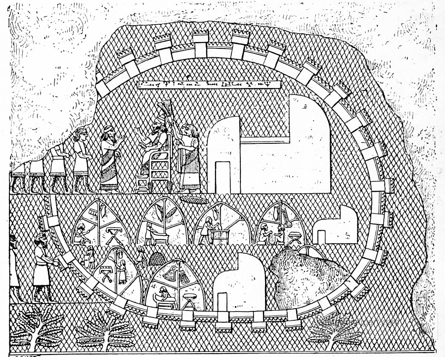 plan and elevation of a fortified city