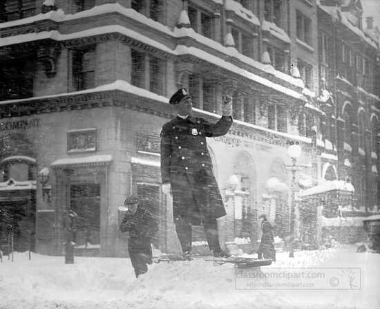 police officer directing traffic during blizzard 1922