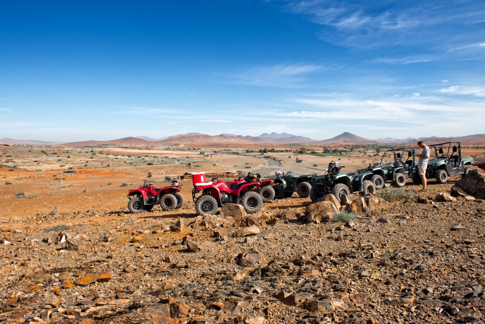 quad bikes in the rocky desert area marrakech morocco photo imag