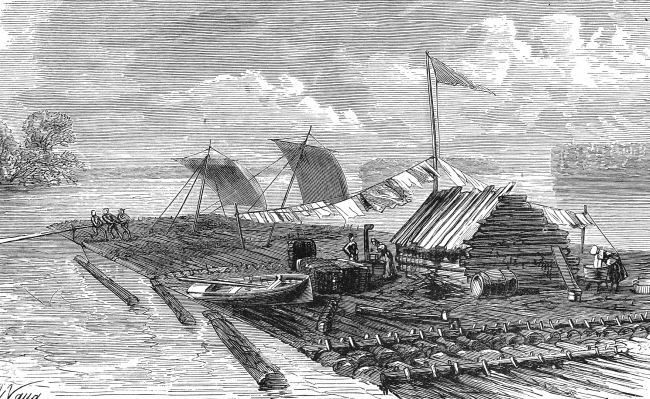 raft mississippi river historical illustration