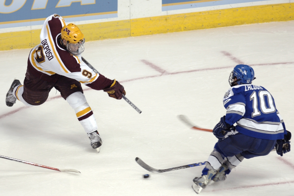 reaks his stick taking a slap shot