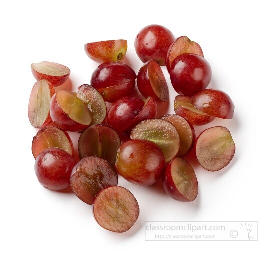 red grape halves on white background