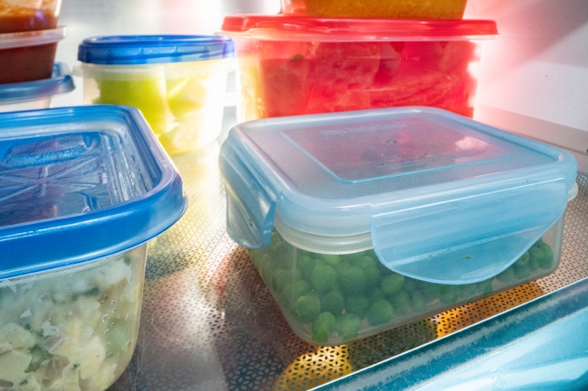 Industry Pictures-Refrigerator with leftovers stored in sealable clear  containers