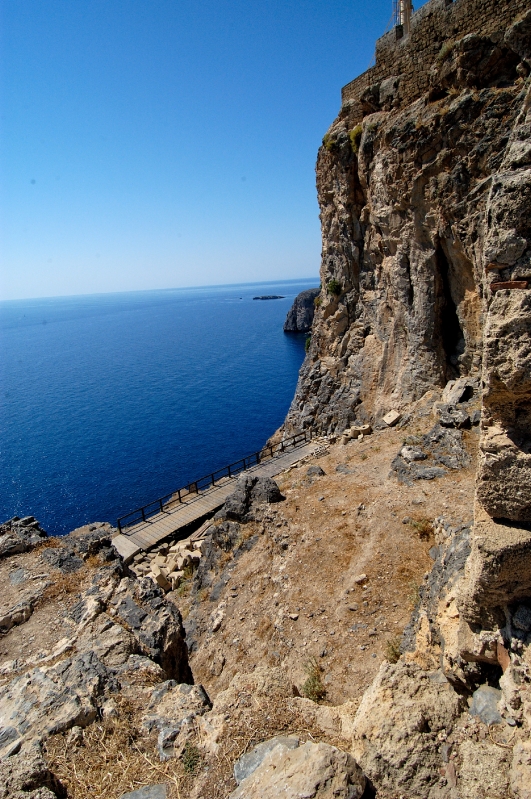 View from the Acropolis of Lindos. Lindos was the original capital of the island of Rhodes, established around 2000 BC.