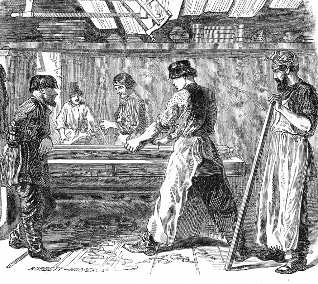 Russian Carpenters At Work Illustration Historical Illustration