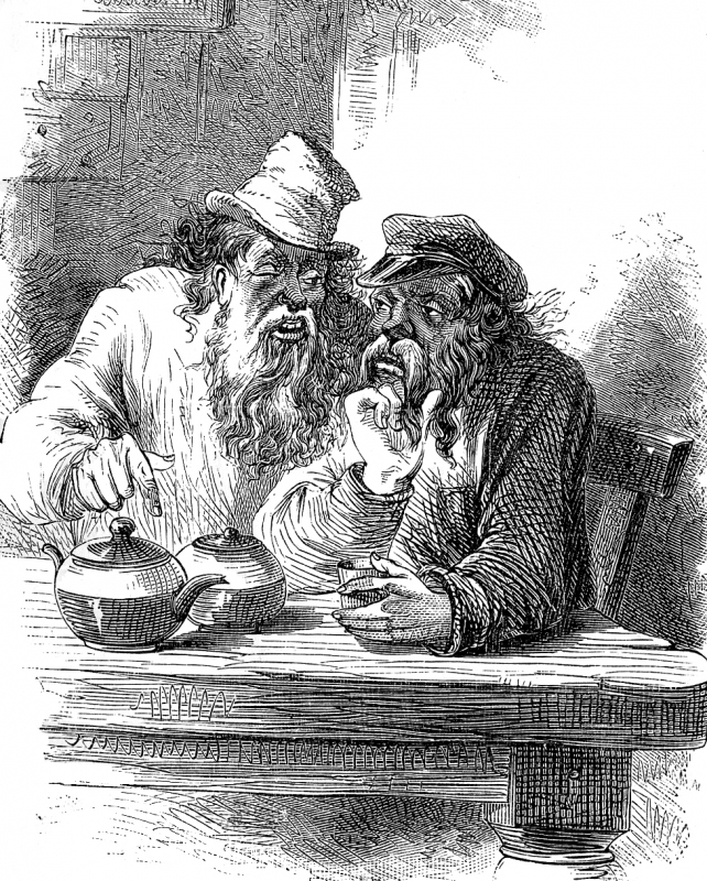 Russian Mujiks Drinking Tea Historical Illustration