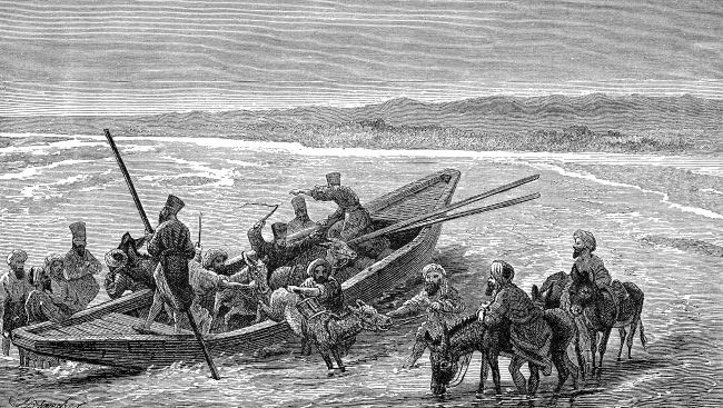 Scene At A Ferry On The Oxus Historical Illustration